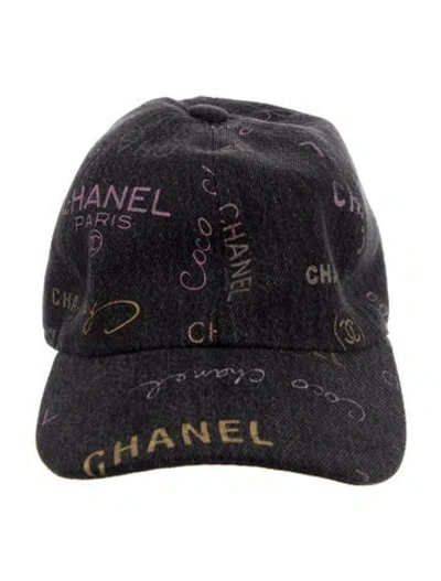 Pre-owned Chanel Denim Logo Baseball Cap In Black
