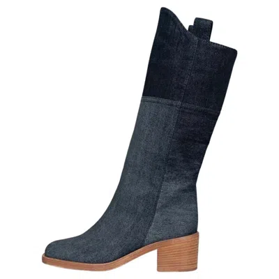 Pre-owned Chanel Denim Logo Boots - Chic Blue Ankle Booties Size 37.5