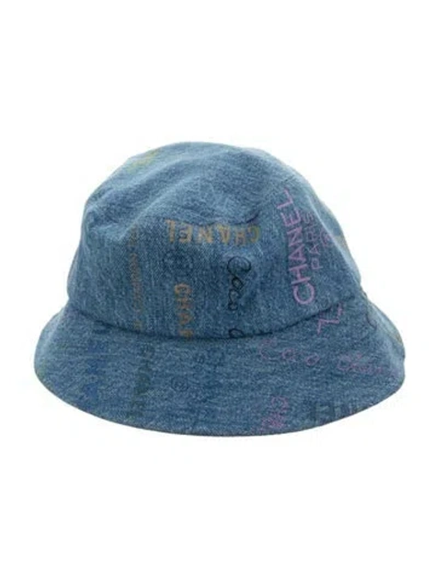 Pre-owned Chanel Denim Logo Bucket Hat In Blue