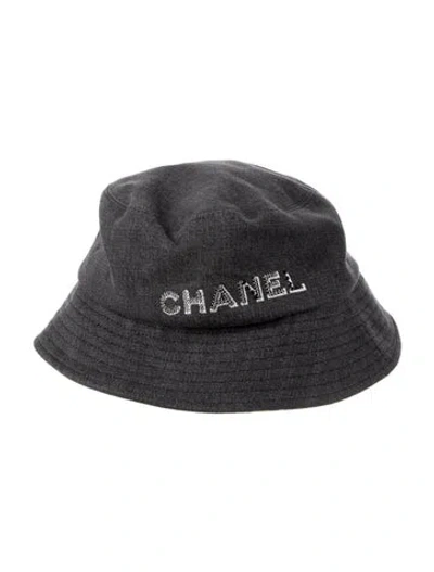 Pre-owned Chanel Denim Logo Bucket Hat In Grey
