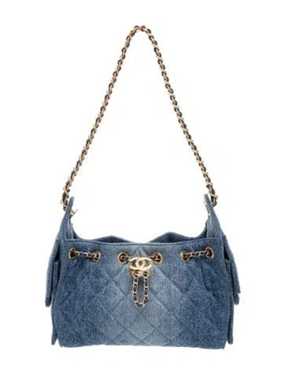 Pre-owned Chanel Denim Mini 25 Hobo In Blue