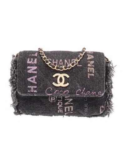 Pre-owned Chanel Denim Mood Clutch W/ Chain In Black