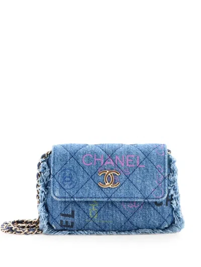 Pre-owned Chanel Denim Mood Flap Clutch With Chain Logo Printed Quilted Fringe Denim Crossbody Bag In Blue