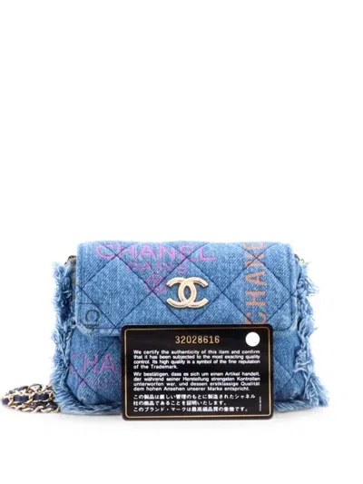 Pre-owned Chanel Denim Mood Flap Clutch With Chain Logo Printed Quilted Fringe Denim Crossbody Bag In Blue