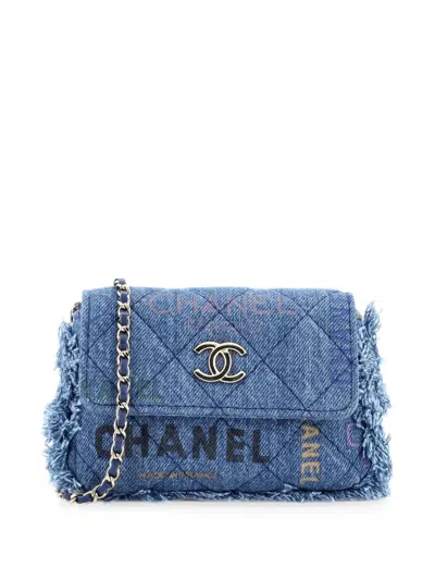 Pre-owned Chanel Denim Mood Flap Clutch With Chain Logo Printed Quilted Fringe Denim Crossbody Bag In Blue