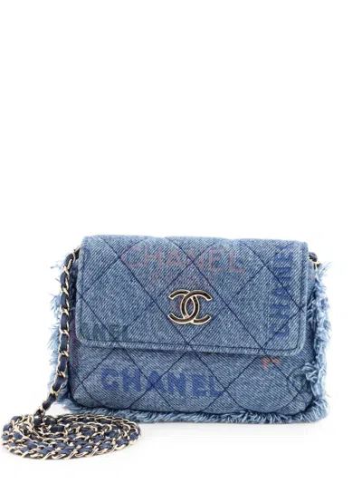 Pre-owned Chanel Denim Mood Flap Clutch With Chain Logo Printed Quilted Fringe Denim Crossbody Bag In Blue