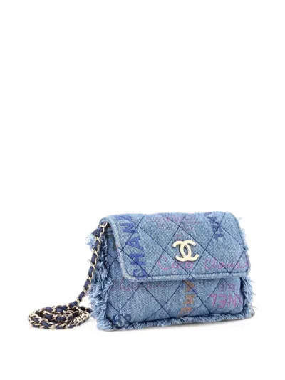 Pre-owned Chanel Denim Mood Flap Clutch With Chain Logo Printed Quilted Fringe Denim Crossbody Bag In Blue
