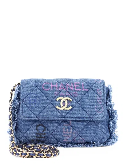 Pre-owned Chanel Denim Mood Flap Clutch With Chain Logo Printed Quilted Fringe Denim Crossbody Bag In Blue