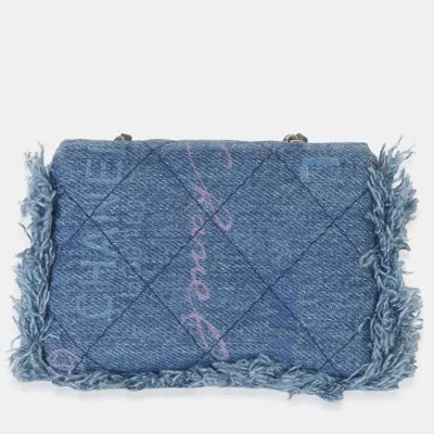 Pre-owned Chanel Denim Mood Mini Blue Printed Denim Clutch Bag