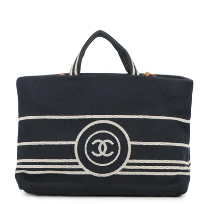 Pre-owned Chanel Denim Navy Denim Leather Tote Bag () In Blue