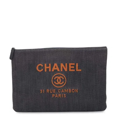 Pre-owned Chanel Denim Navy Orange Denim Clutch Bag Pouch ()