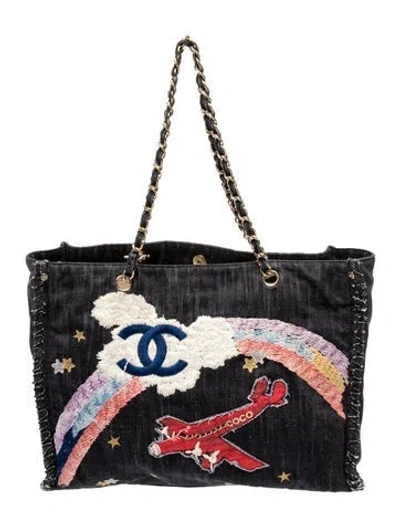Pre-owned Chanel Denim Night Flight Tote In Blue