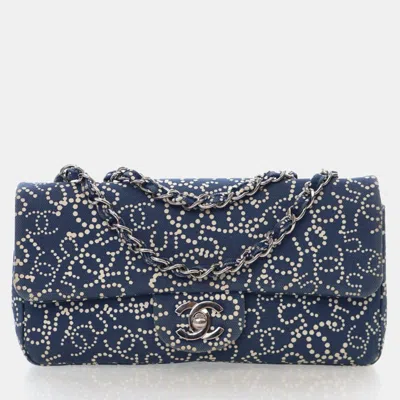 Pre-owned Chanel Denim No.5 Printed East West Flap In Blue