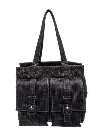 Pre-owned Chanel Denim Pocket Tote In Blue