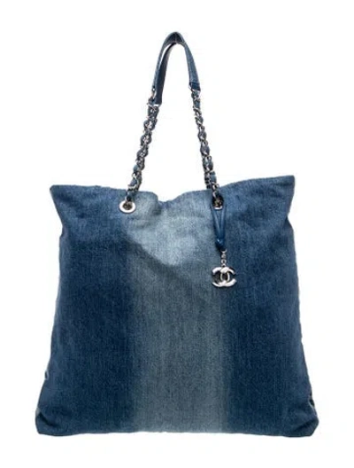 Pre-owned Chanel Denim Printed Shopping Tote In Blue