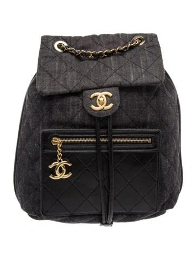 Pre-owned Chanel Denim Quilted Backpack In Black