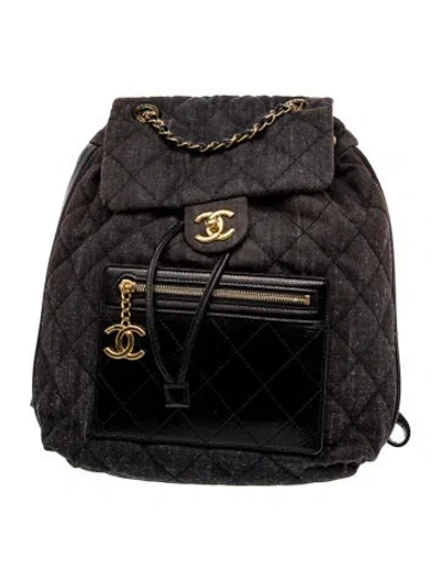 Pre-owned Chanel Denim Quilted Backpack In Black