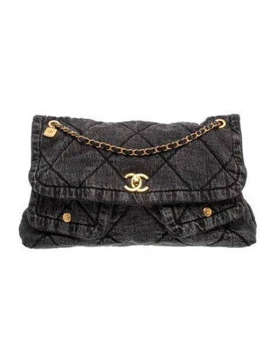 Pre-owned Chanel Denim Quilted Maxi Flap In Black