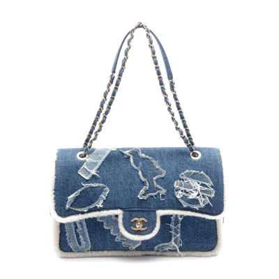 Pre-owned Chanel Denim Shearling Shoulder Bag In Blue