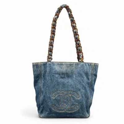 Pre-owned Chanel Denim Tote In Blue/brown