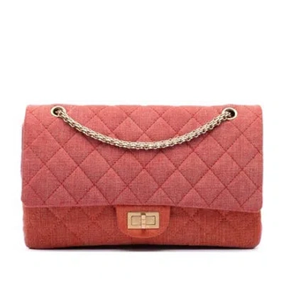 Pre-owned Chanel Denim Tricolor Quilted Denim Reissue 2.55 Double Flap In Orange