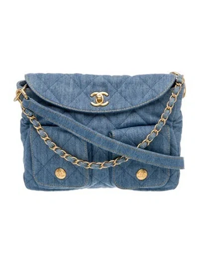 Pre-owned Chanel Denim Twins Hobo In Blue