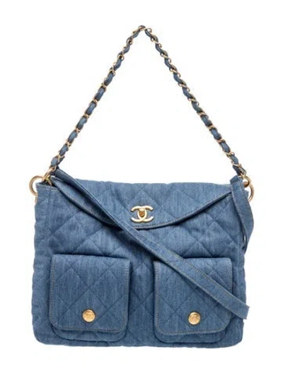 Pre-owned Chanel Denim Twins Hobo In Blue