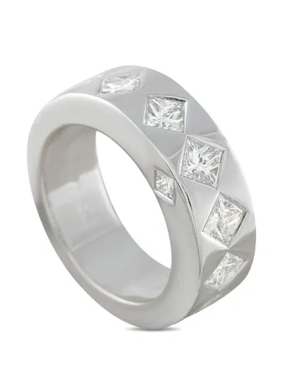 Pre-owned Chanel Diamond Band Ring In Silver