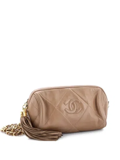 Pre-owned Chanel Diamond Cc Barrel Bag Quilted Leather Mini Shoulder Bag In Brown