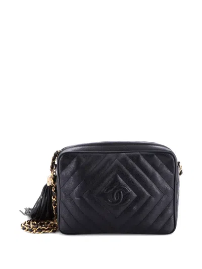 Pre-owned Chanel Diamond Cc Camera Bag Quilted Caviar Small Crossbody Bag In Black
