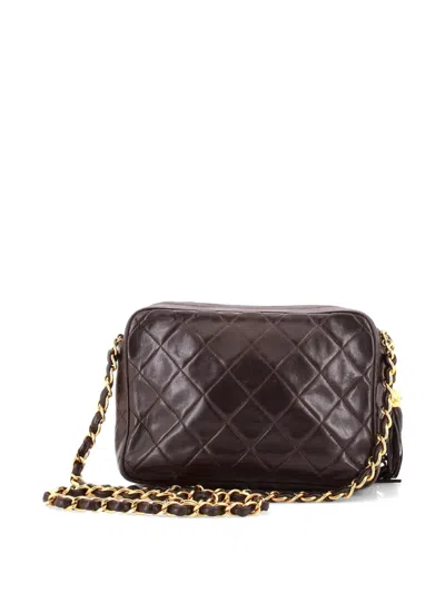 Pre-owned Chanel Diamond Cc Flap Pocket Camera Bag Quilted Lambskin Small Shoulder Bag In Brown