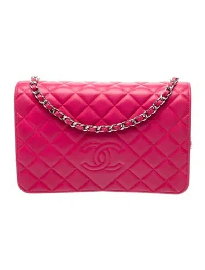 Pre-owned Chanel Diamond Cc Wallet On Chain In Pink