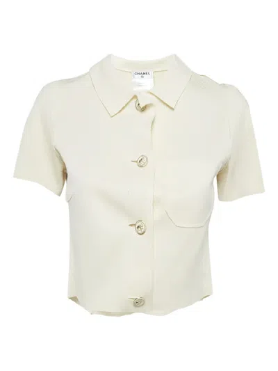 Pre-owned Chanel Diamond Pattern Silk Top In White