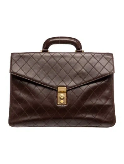 Pre-owned Chanel Diamond Quilt Briefcase In Brown