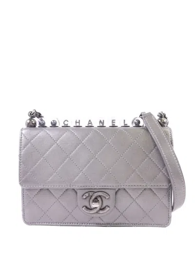 Pre-owned Chanel Diamond Quilt Cc Turn-lock Chain Shoulder Bag In Gray