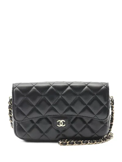 Pre-owned Chanel Diamond-quilted Chain Wallet In Black