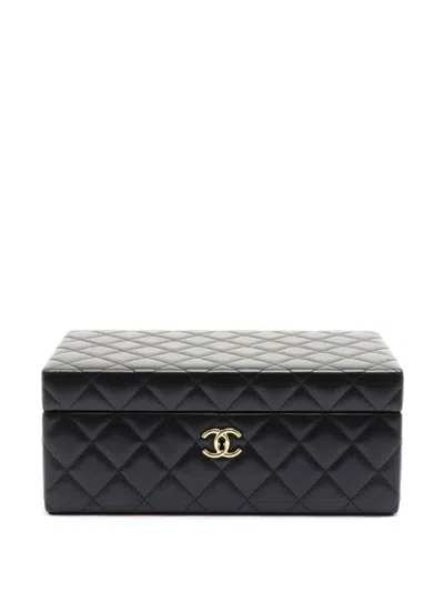 Pre-owned Chanel Diamond-quilted Leather Jewellery Box In Black