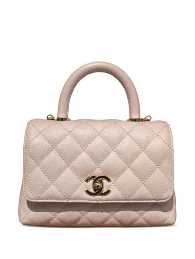 Pre-owned Chanel Diamond-quilted Leather Tote Bag In Pink