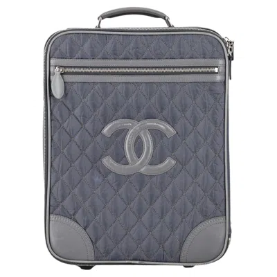 Pre-owned Chanel Diamond Quilted Nylon & Leather 'cc' Trolley Luggage In Gray
