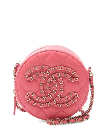 Pre-owned Chanel Diamond-quilted Round Shoulder Bag In Pink