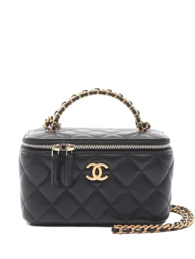 Pre-owned Chanel Diamond-quilted Two-way Vanity Bag In Black