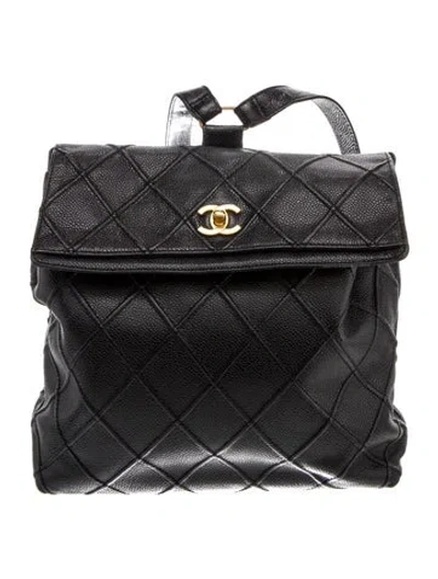 Pre-owned Chanel Diamond Stitch Quilted Cc Backpack In Black