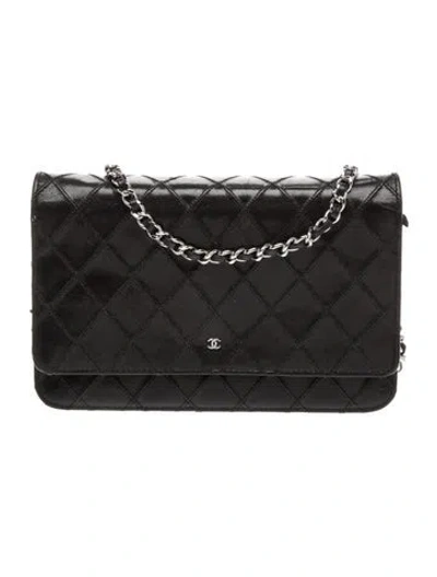 Pre-owned Chanel Diamond Stitch Wallet On Chain In Black