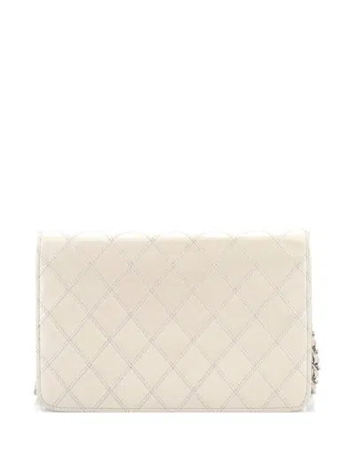 Pre-owned Chanel Diamond Stitch Wallet On Chain Quilted Lambskin Crossbody Bag In White