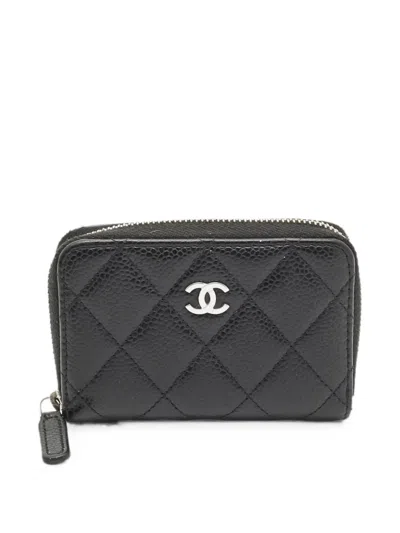 Pre-owned Chanel Diamond-quilted Caviar-leather Coin Purse In Black