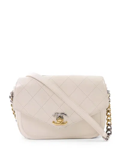 Pre-owned Chanel Diamond-quilted Cc Turn-lock Shoulder Bag In Neutral