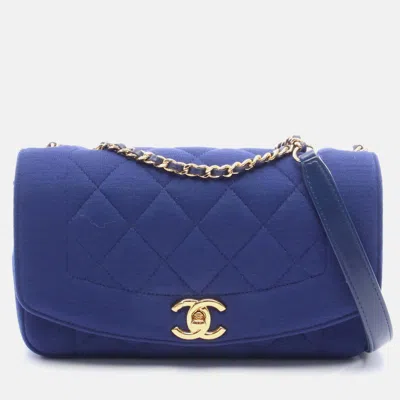 Pre-owned Chanel Diana Blue Cotton Flap Chain Shoulder Bag