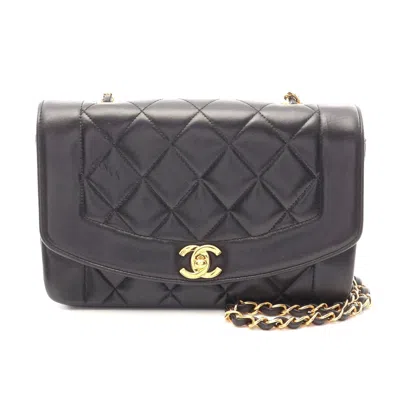 Pre-owned Chanel Diana Flap Lambskin Shoulder Bag In Black