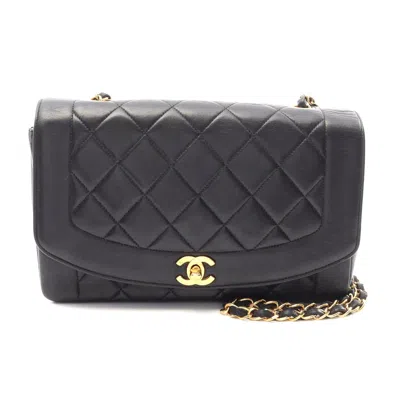 Pre-owned Chanel Diana Flap Lambskin Shoulder Bag In Black