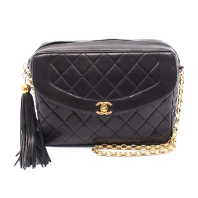 Pre-owned Chanel Diana Flap Lambskin Shoulder Bag In Black